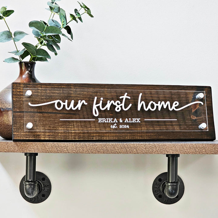 Our First Home Acrylic & Wood Sign | Personalized Wood Plank Sign - ILYB Designs