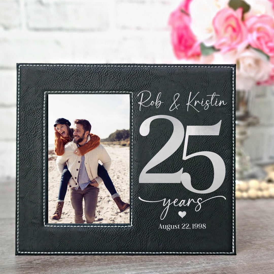 25 Years Black & Silver Leatherette Picture Frame | 25th Wedding Anniversary Gift - ILYB Designs
