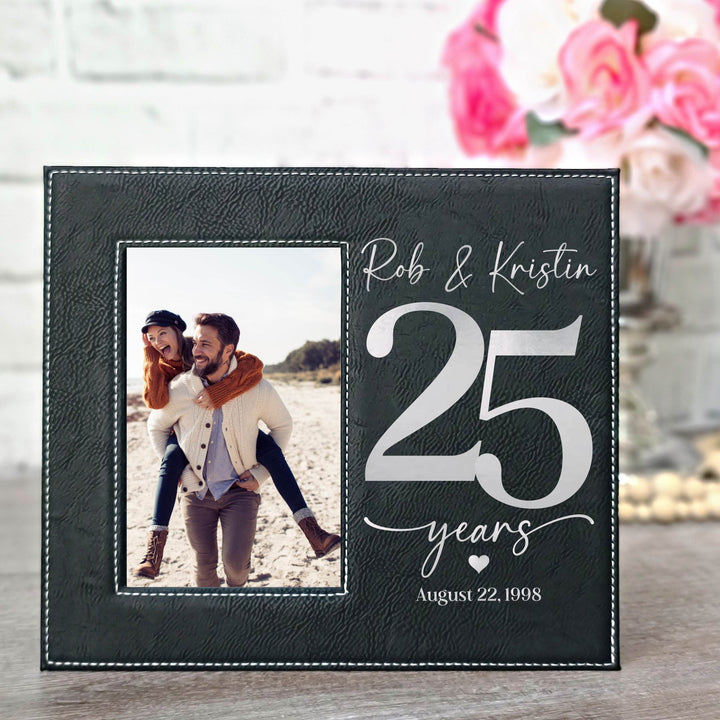 25 Years Black & Silver Leatherette Picture Frame | 25th Wedding Anniversary Gift - ILYB Designs