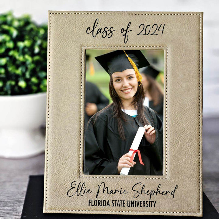 Graduation Picture Frame Engraved Light Brown/Black | Class of 2024 Graduation Gift - ILYB Designs