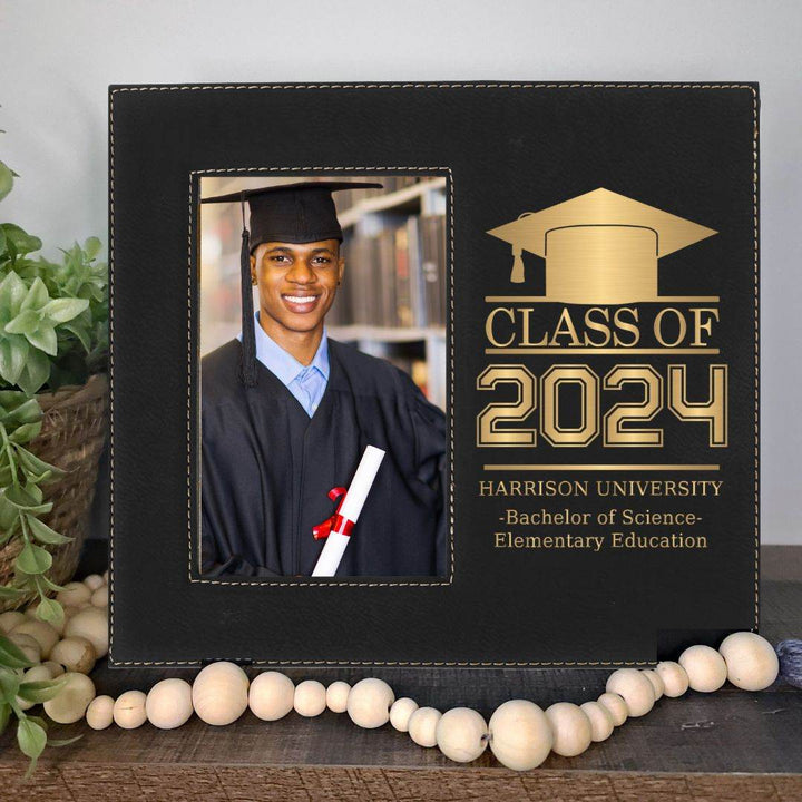 Graduation Picture Frame Engraved Black/Gold | Class of 2024 Graduation Gift - ILYB Designs