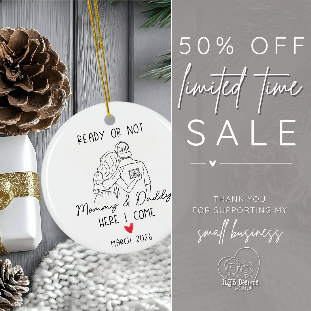 50% off limited time sale, no code needed. Thank you for supporting my small business. ILYB Designs logo on bottom.