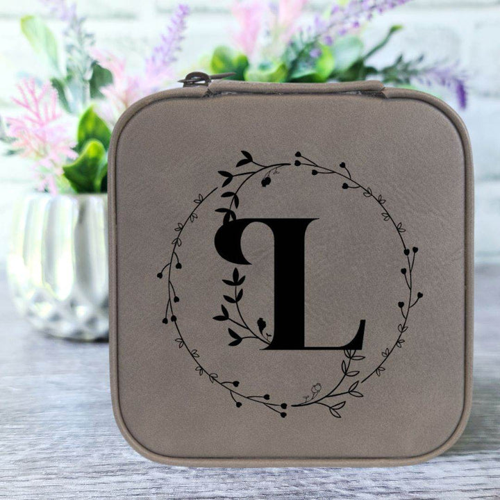 Monogrammed Initial in Floral Circle | Travel Jewelry Box - ILYB Designs