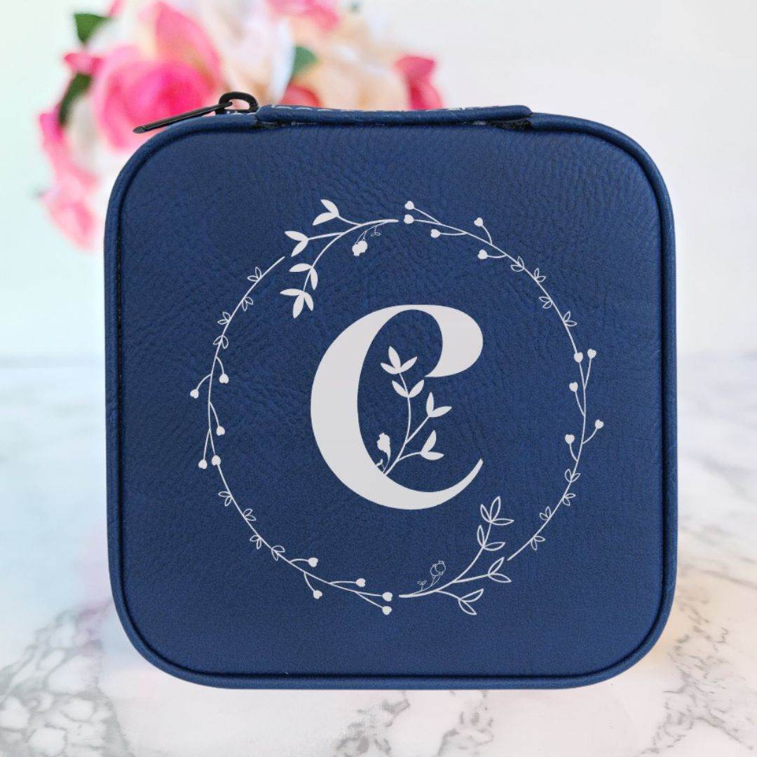 Monogrammed Initial in Floral Circle | Travel Jewelry Box - ILYB Designs
