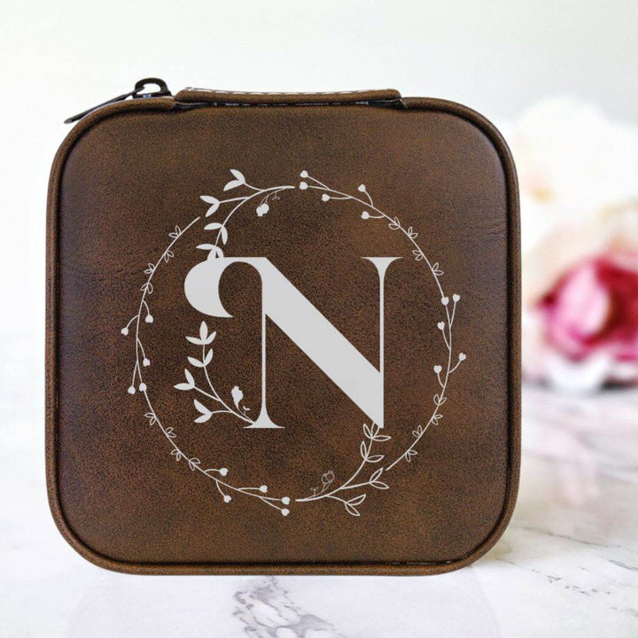 Monogrammed Initial in Floral Circle | Travel Jewelry Box - ILYB Designs