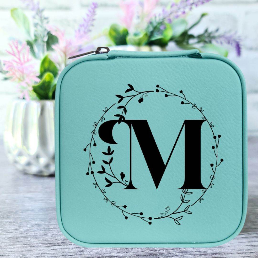 Monogrammed Initial in Floral Circle | Travel Jewelry Box - ILYB Designs