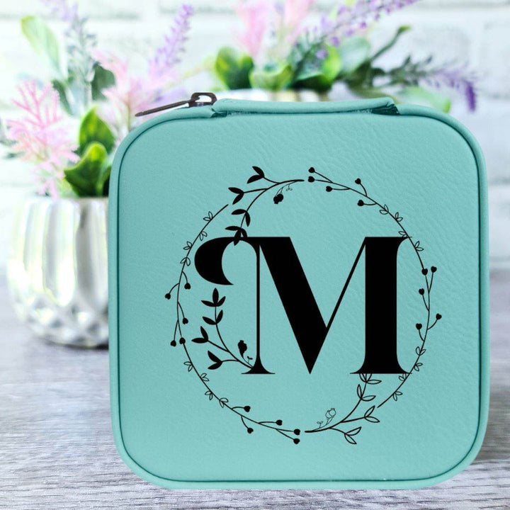 Monogrammed Initial in Floral Circle | Travel Jewelry Box - ILYB Designs