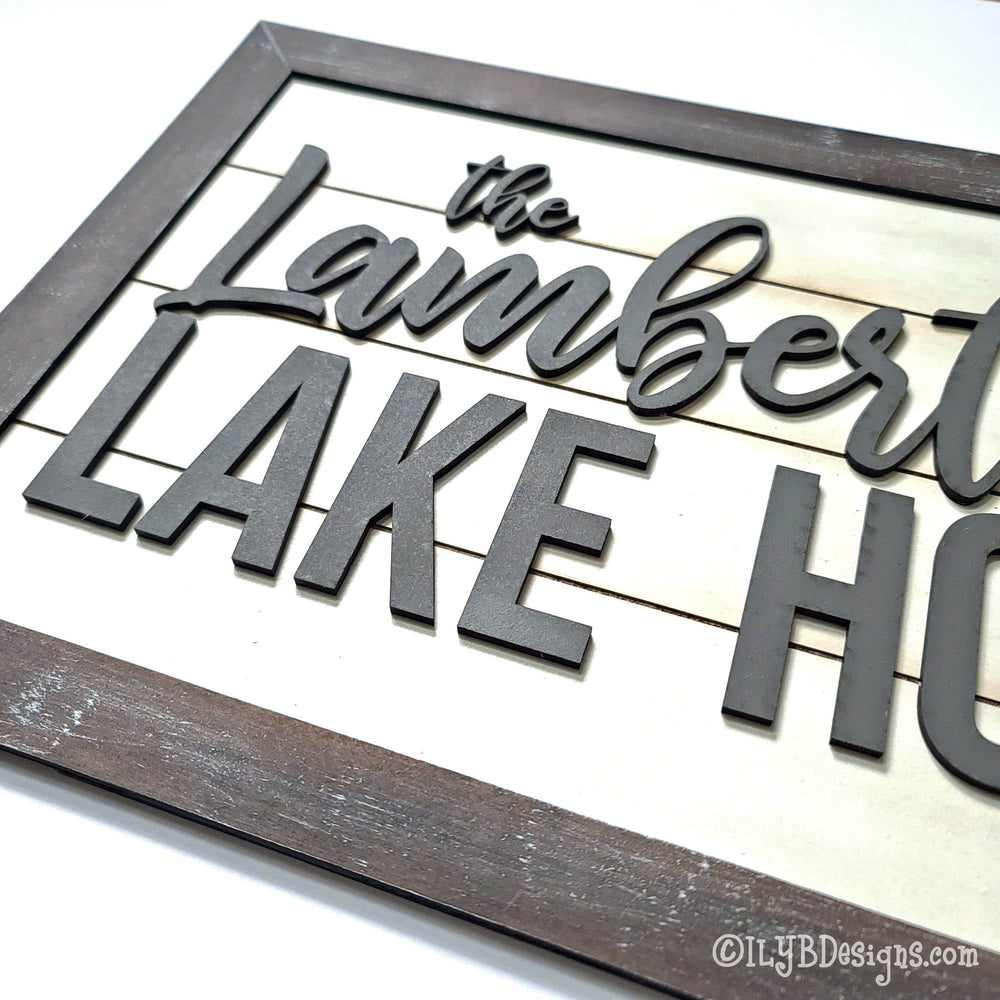 Family Lake House Shiplap Sign with Lake Silhouette - ILYB Designs