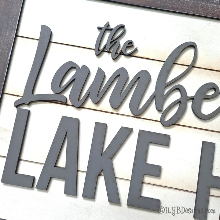 Family Lake House Shiplap Sign with Lake Silhouette - ILYB Designs