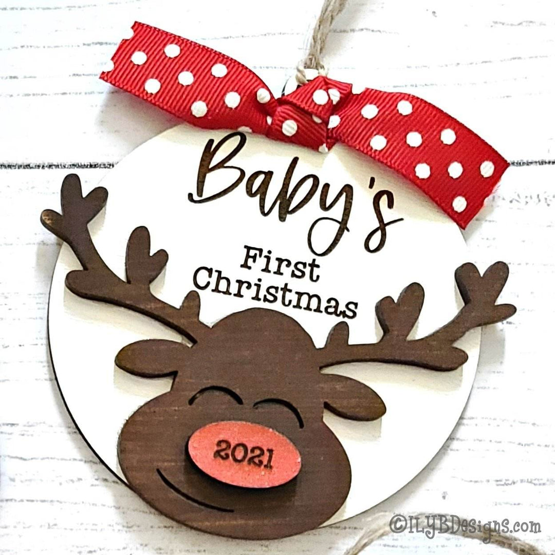 Baby's First Christmas Reindeer Ornament | Laser Cut SVG File - ILYB Designs