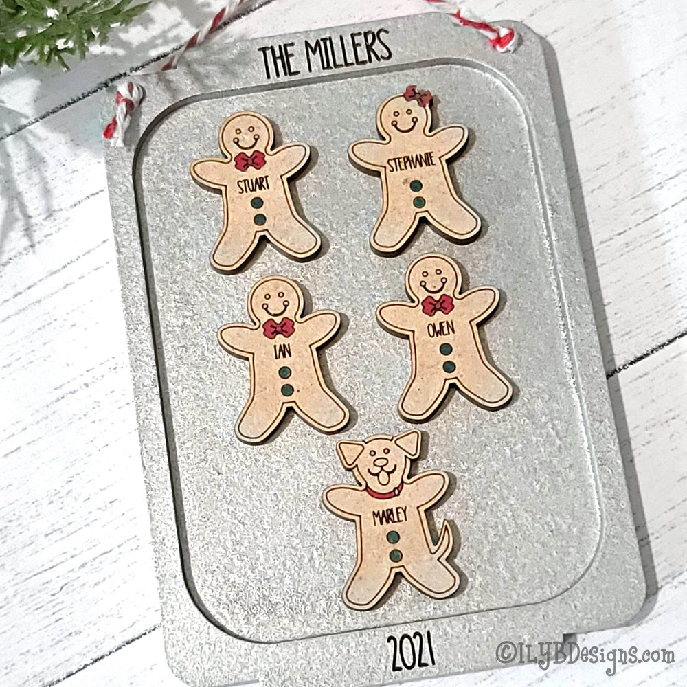 Gingerbread Family Ornament | Personalized Laser Cut Wood Ornament - ILYB Designs