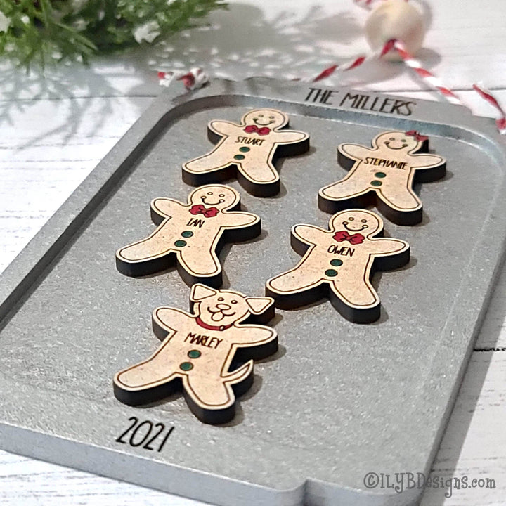 Gingerbread Family Ornament | Personalized Laser Cut Wood Ornament - ILYB Designs