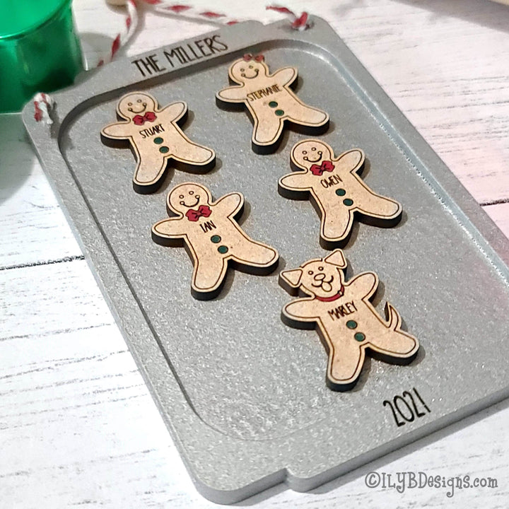 Gingerbread Family Ornament | Personalized Laser Cut Wood Ornament - ILYB Designs