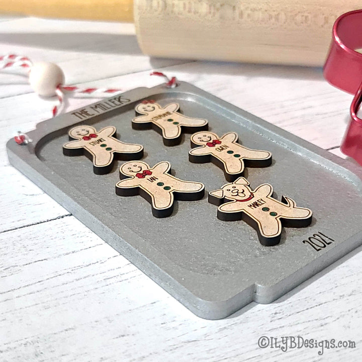 Gingerbread Family Ornament | Personalized Laser Cut Wood Ornament - ILYB Designs