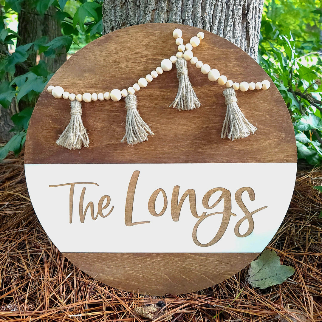 Boho Double Bead Garland Family Name Sign - ILYB Designs
