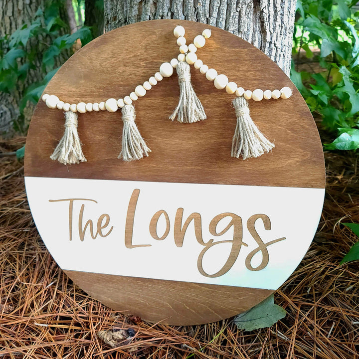 Boho Double Bead Garland Family Name Sign - ILYB Designs