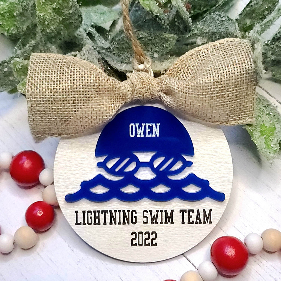 Swim Team Christmas Ornament | Personalized Laser Cut Wood Ornament - ILYB Designs
