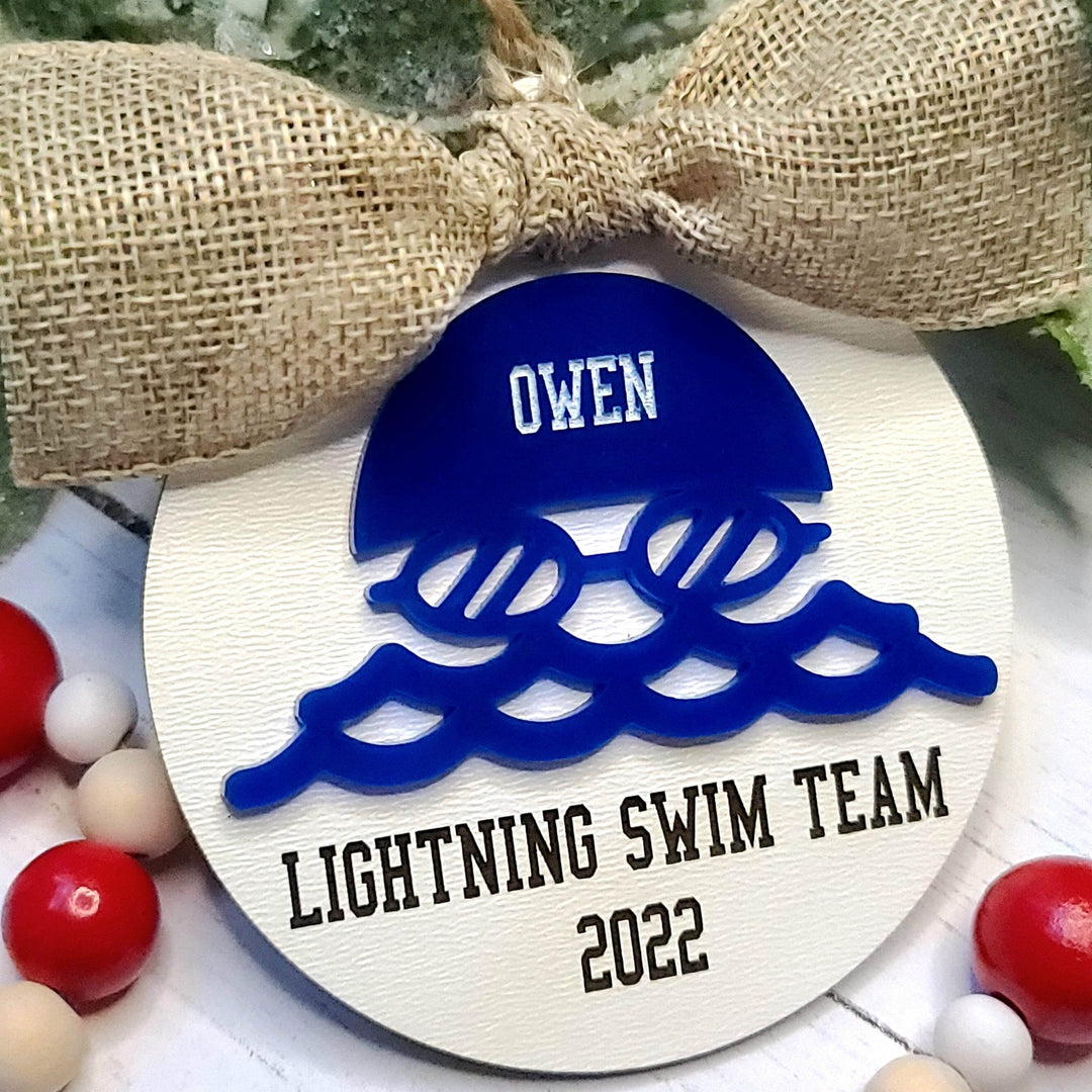 Swim Team Christmas Ornament | Personalized Laser Cut Wood Ornament - ILYB Designs