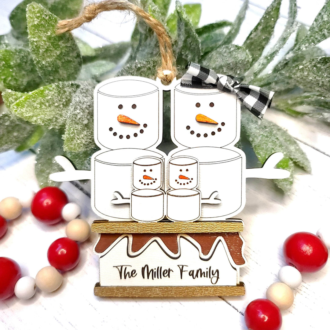 S'mores Family Christmas Ornament | Up to Family of 8 | Personalized Laser Cut Wood Ornament - ILYB Designs