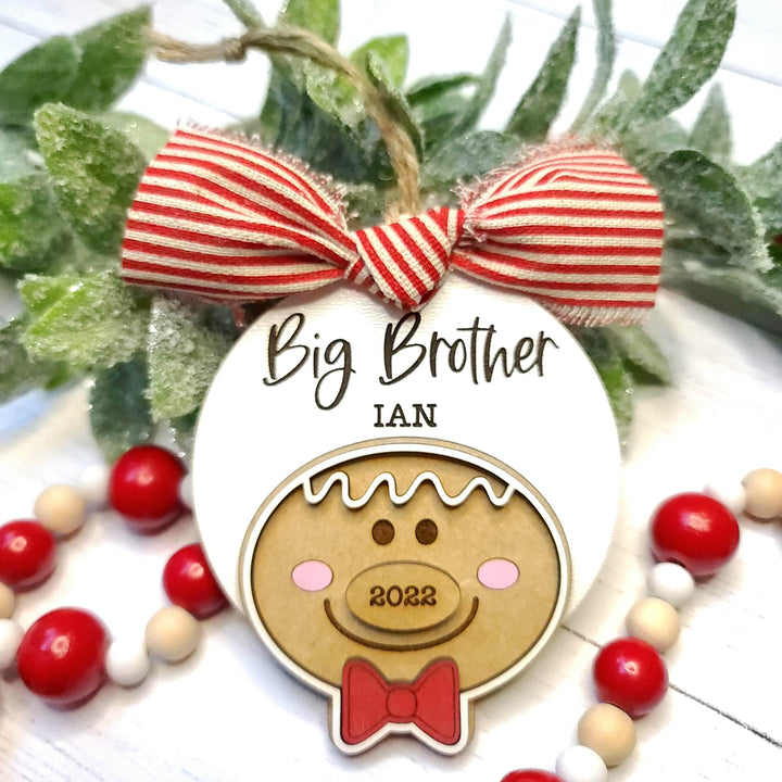 Big Sister / Big Brother Christmas Gingerbread Ornament | Personalized Laser Cut Wood Ornament - ILYB Designs