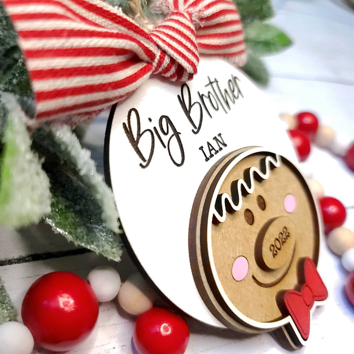 Big Sister / Big Brother Christmas Gingerbread Ornament | Personalized Laser Cut Wood Ornament - ILYB Designs