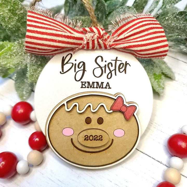 Big Sister / Big Brother Christmas Gingerbread Ornament | Personalized Laser Cut Wood Ornament - ILYB Designs