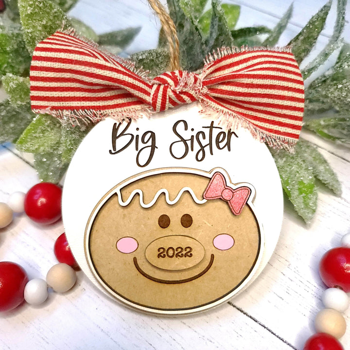 Big Sister / Big Brother Christmas Gingerbread Ornament | Personalized Laser Cut Wood Ornament - ILYB Designs