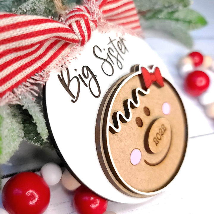 Big Sister / Big Brother Christmas Gingerbread Ornament | Personalized Laser Cut Wood Ornament - ILYB Designs