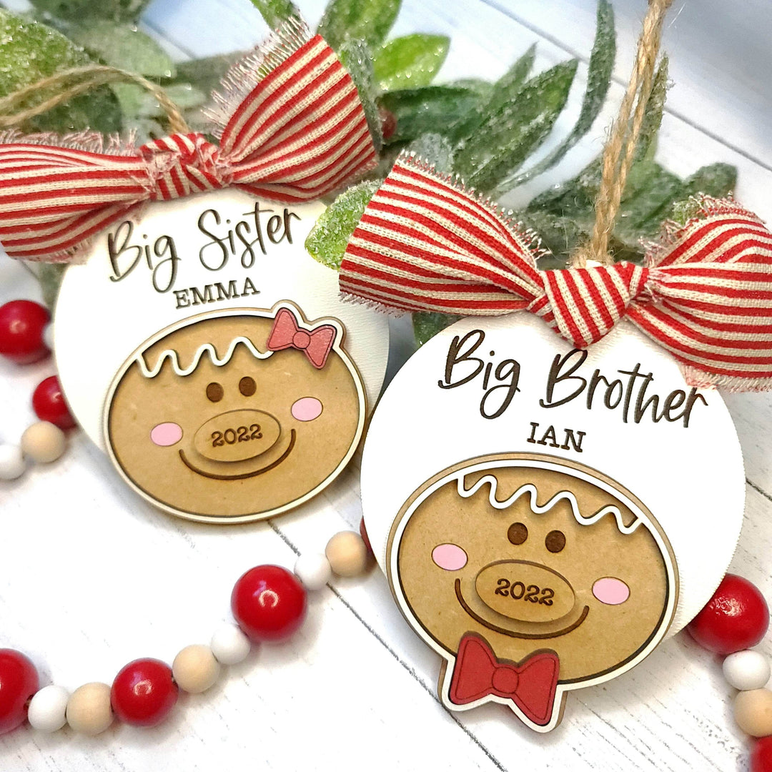 Big Sister / Big Brother Christmas Gingerbread Ornament | Personalized Laser Cut Wood Ornament - ILYB Designs