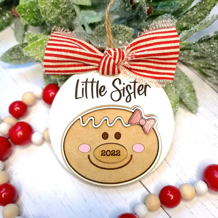 Little Sister / Little Brother Christmas Gingerbread Ornament | Personalized Laser Cut Wood Ornament - ILYB Designs