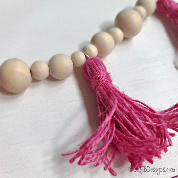 Bead Garland and Tassel Boho Nursery Name Sign | Round Shiplap Name Sign - ILYB Designs