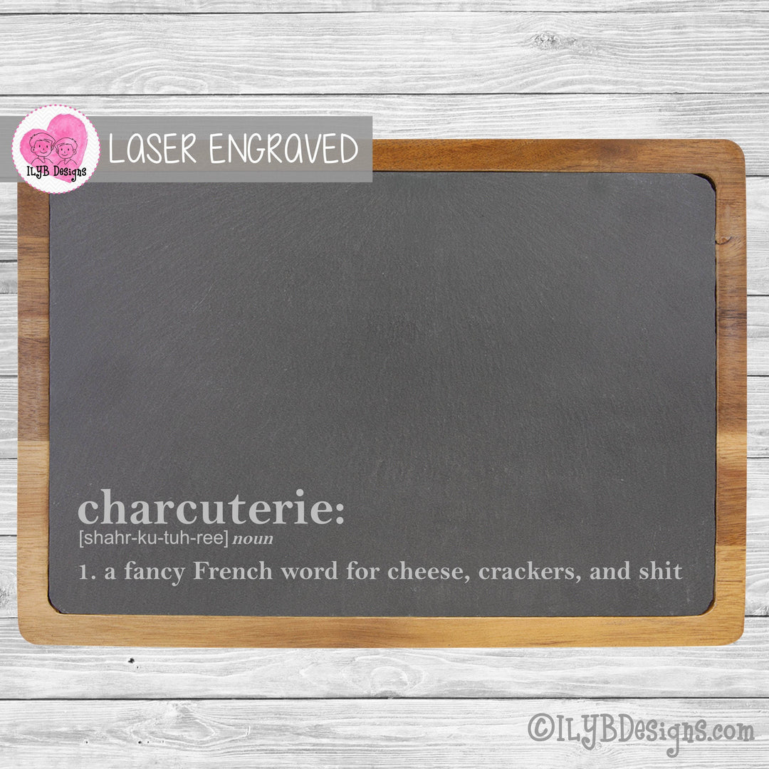 Charcuterie Definition | Acacia/Slate Rectangle Cheese Board - ILYB Designs