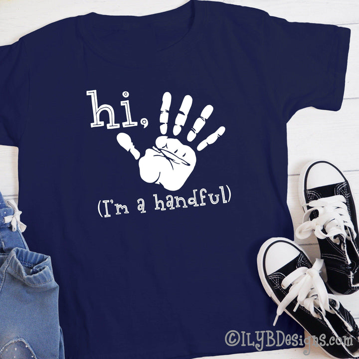 Hi Five I'm a Handful Handprint 5th Birthday Shirt - ILYB Designs