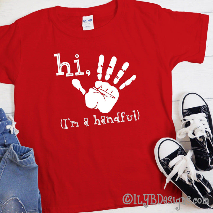 Hi Five I'm a Handful Handprint 5th Birthday Shirt - ILYB Designs