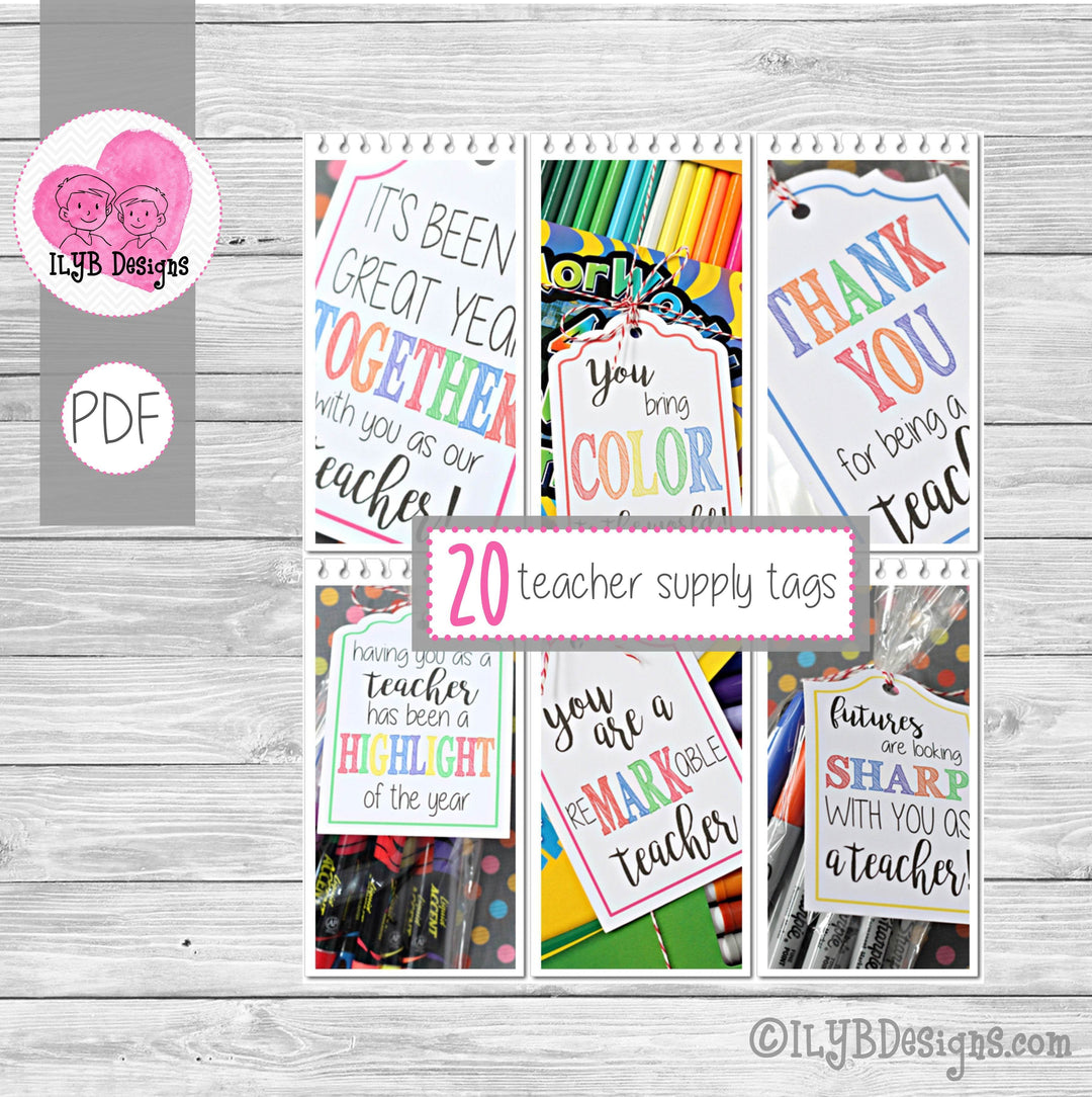 20 TEACHER SCHOOL SUPPLY TAGS printable - ILYB Designs