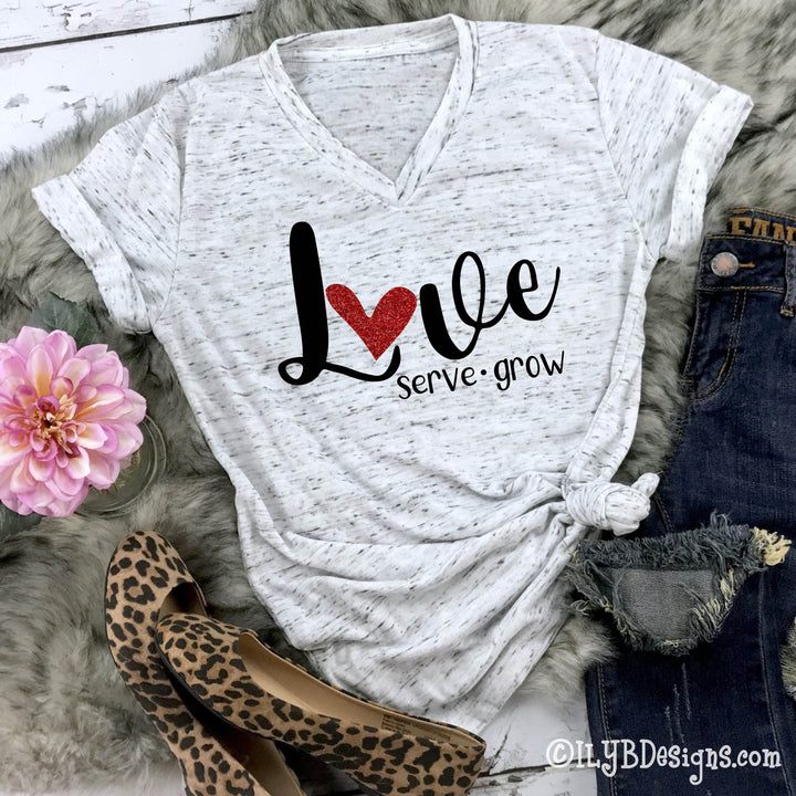 Love, Serve, Grow V-neck Shirt - Inspirational Shirt - ILYB Designs