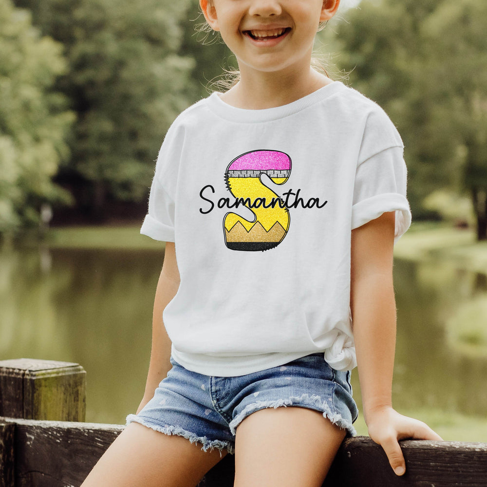 Monogram School Pencil Initial & Name | YOUTH Back to School Shirt - ILYB Designs