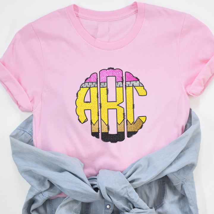 Round Monogram School Pencil | Back to School Shirt - ILYB Designs