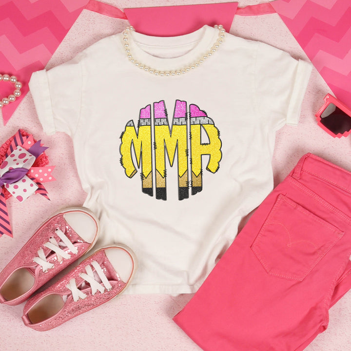 Round Monogram School Pencil | Back to School Shirt - ILYB Designs