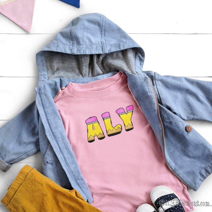 Personalized Name Shirt in Pencil Letters | TODDLER Back to School Shirt - ILYB Designs