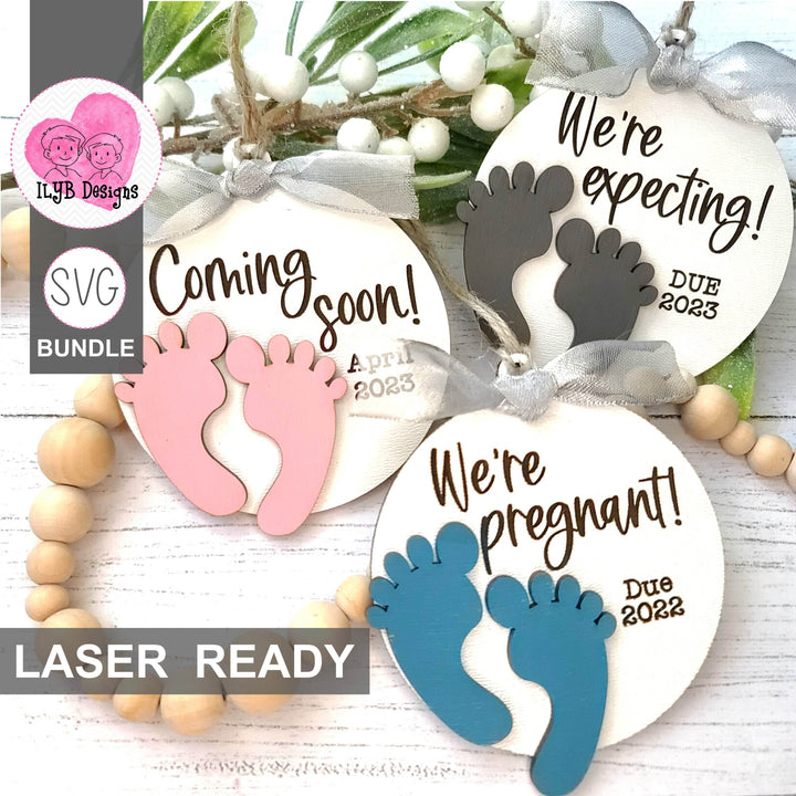 Pregnancy Announcement Baby Feet Christmas Ornament | Laser Cut SVG Bundle - ILYB Designs