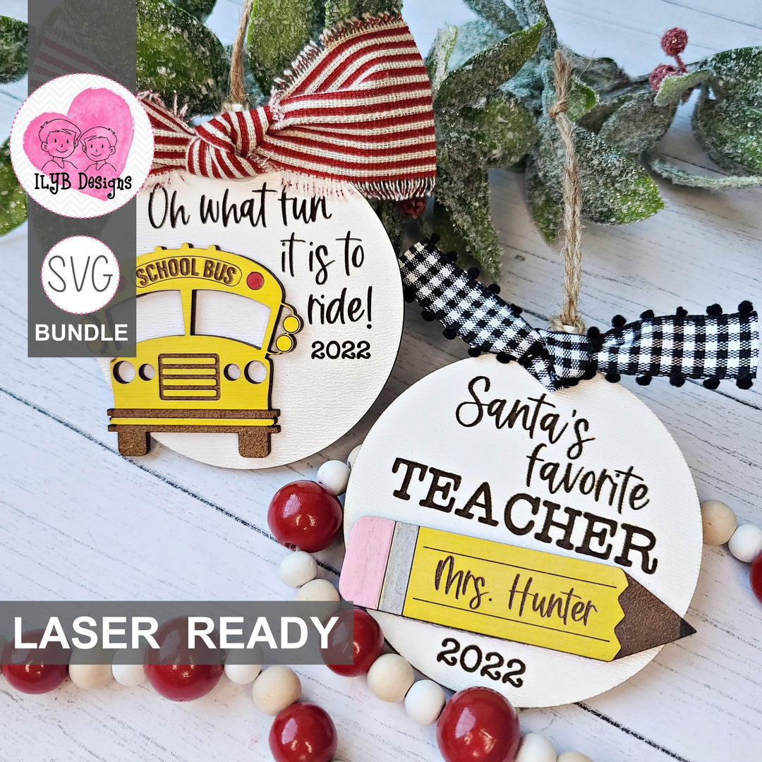 Teacher Pencil & Bus Driver Christmas Ornament | Laser Cut SVG Bundle - ILYB Designs