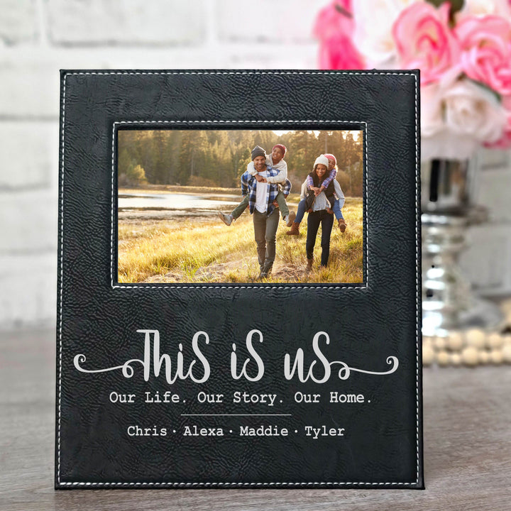 Personalized This is Us | Black & Silver Leatherette Picture Frame - ILYB Designs