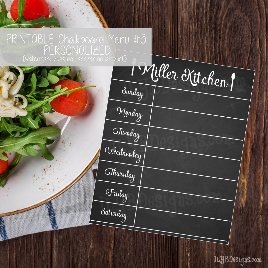 Printable Weekly Menu - Personalized Chalkboard Menu #5 - ILYB Designs