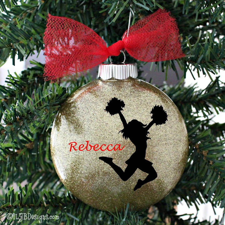 Jumping Cheerleader Christmas Ornament | Sports Ornament | Personalized Glitter - ILYB Designs