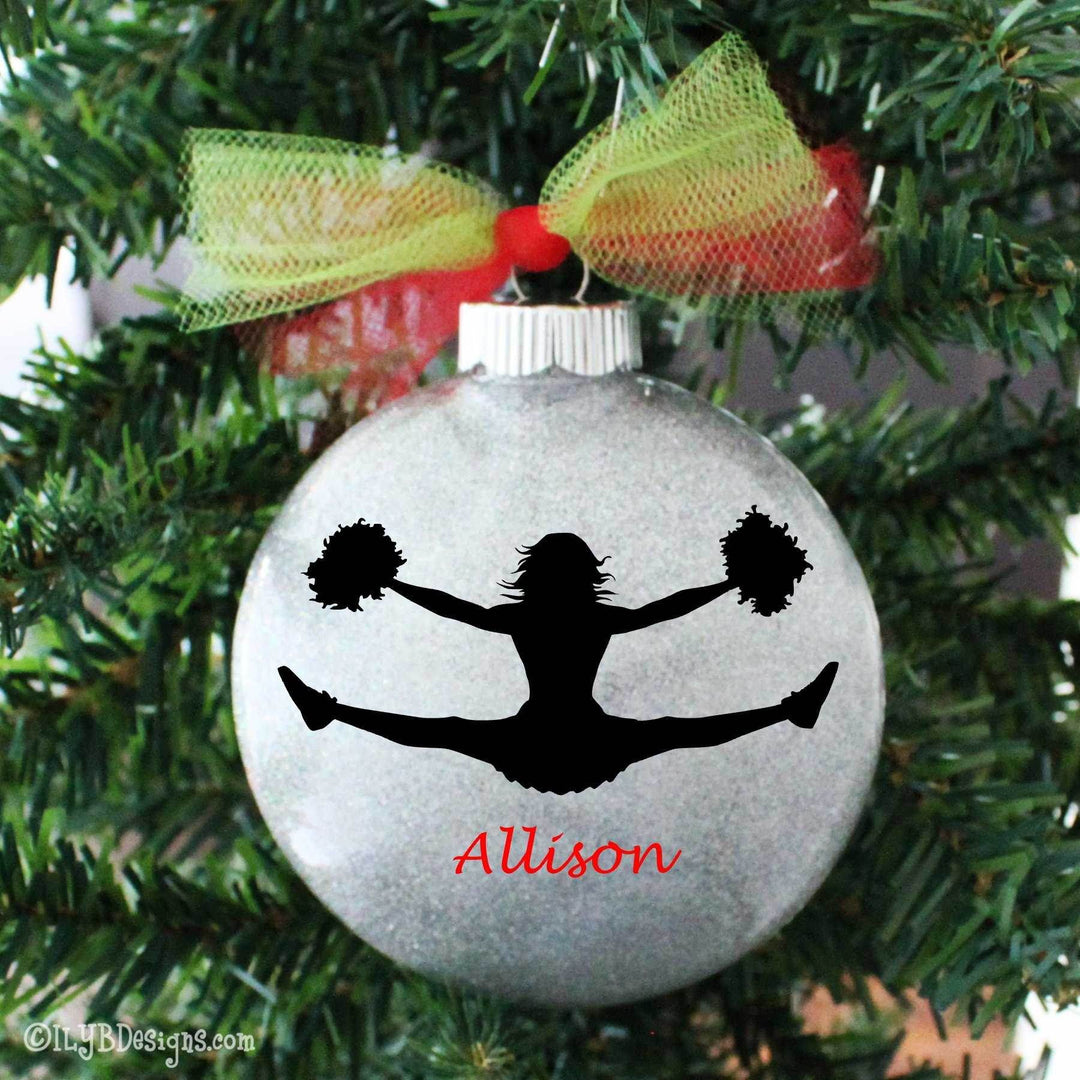 Cheerleading Christmas Ornament Personalized Glitter | Sports Ornament | Personalized Glitter - ILYB Designs