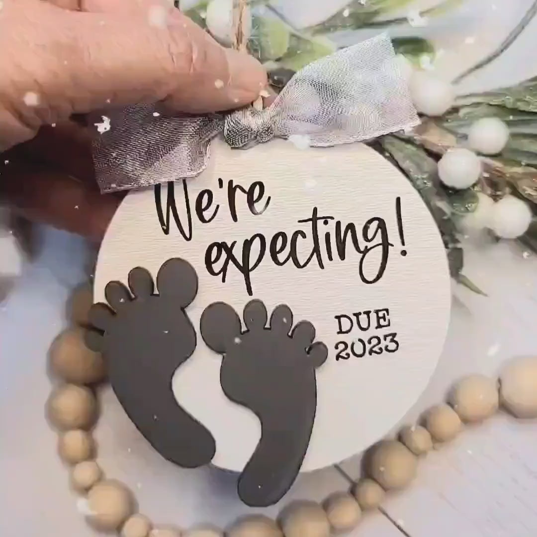 We're Expecting Pregnancy Christmas Ornament | Personalized Laser Cut Wood Ornament
