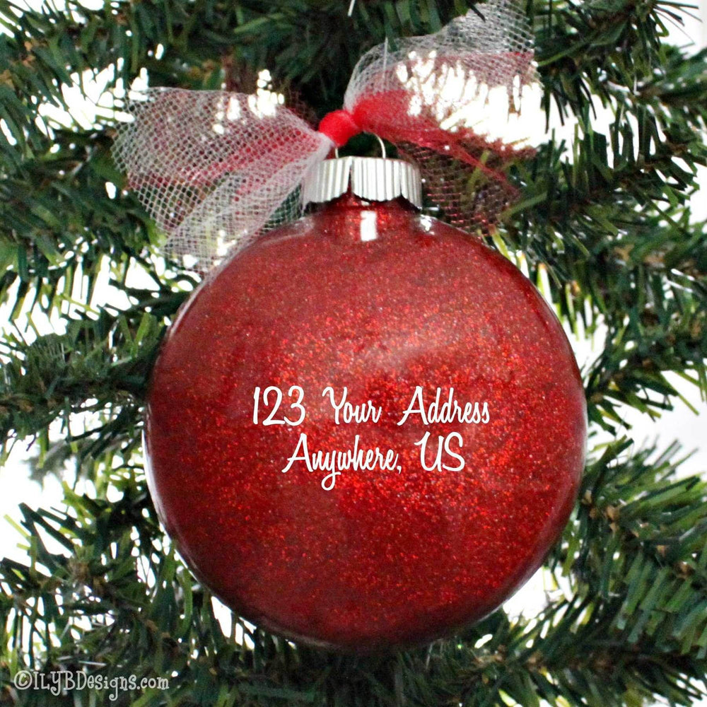 Our New Home Christmas Ornament with State Silhouette and Heart | Personalized Glitter - ILYB Designs