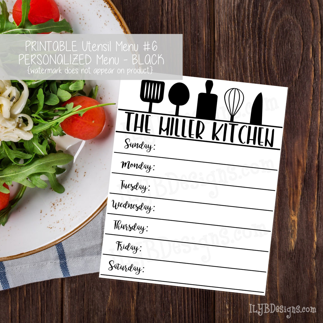PERSONALIZED PRINTABLE Utensil Menu #6 - ILYB Designs