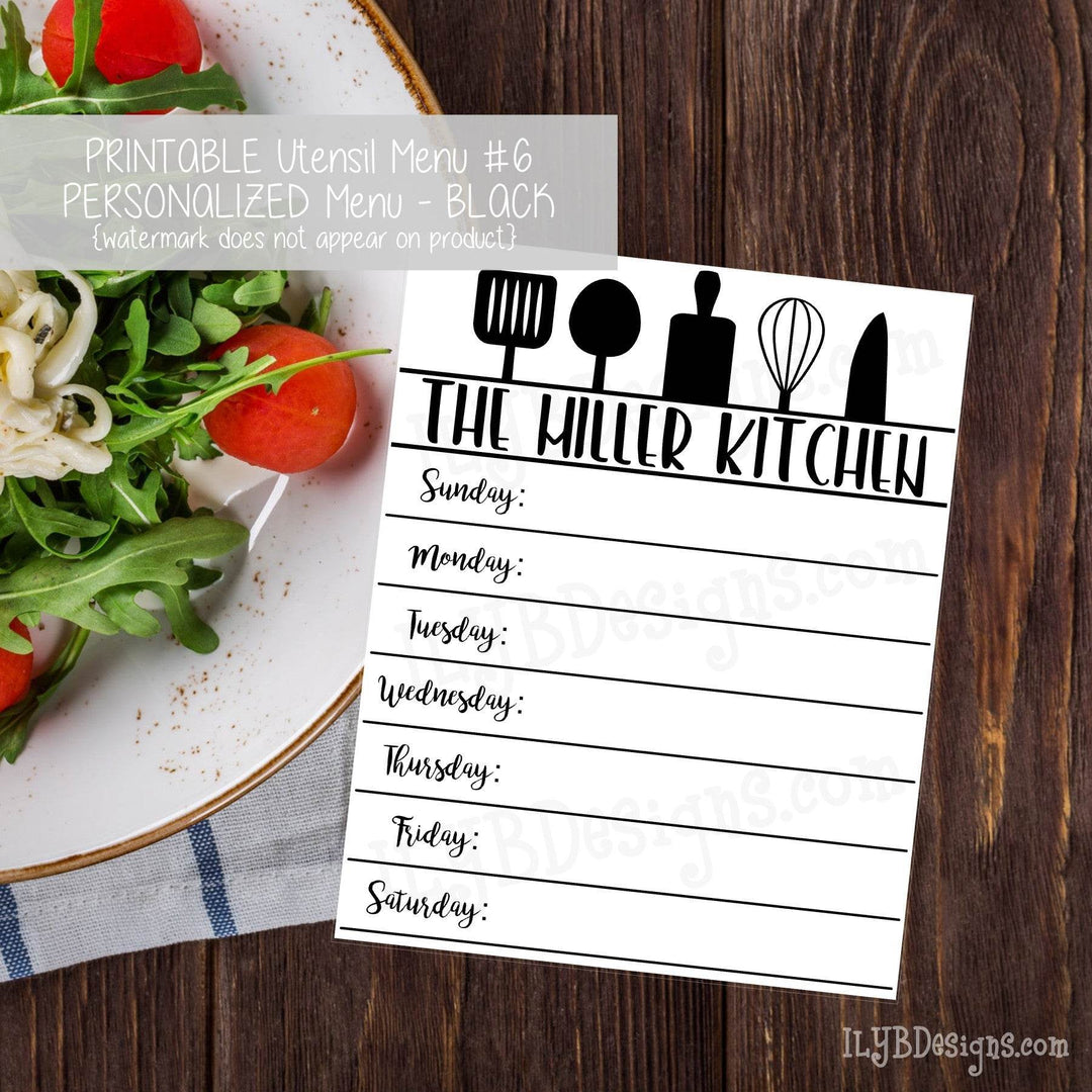 PERSONALIZED PRINTABLE Utensil Menu #6 - ILYB Designs
